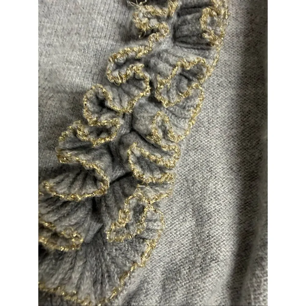 Gymboree Girls Ruffle Cardigan Sweater Size S 5-6 Gray Gold Trim Cotton Blend